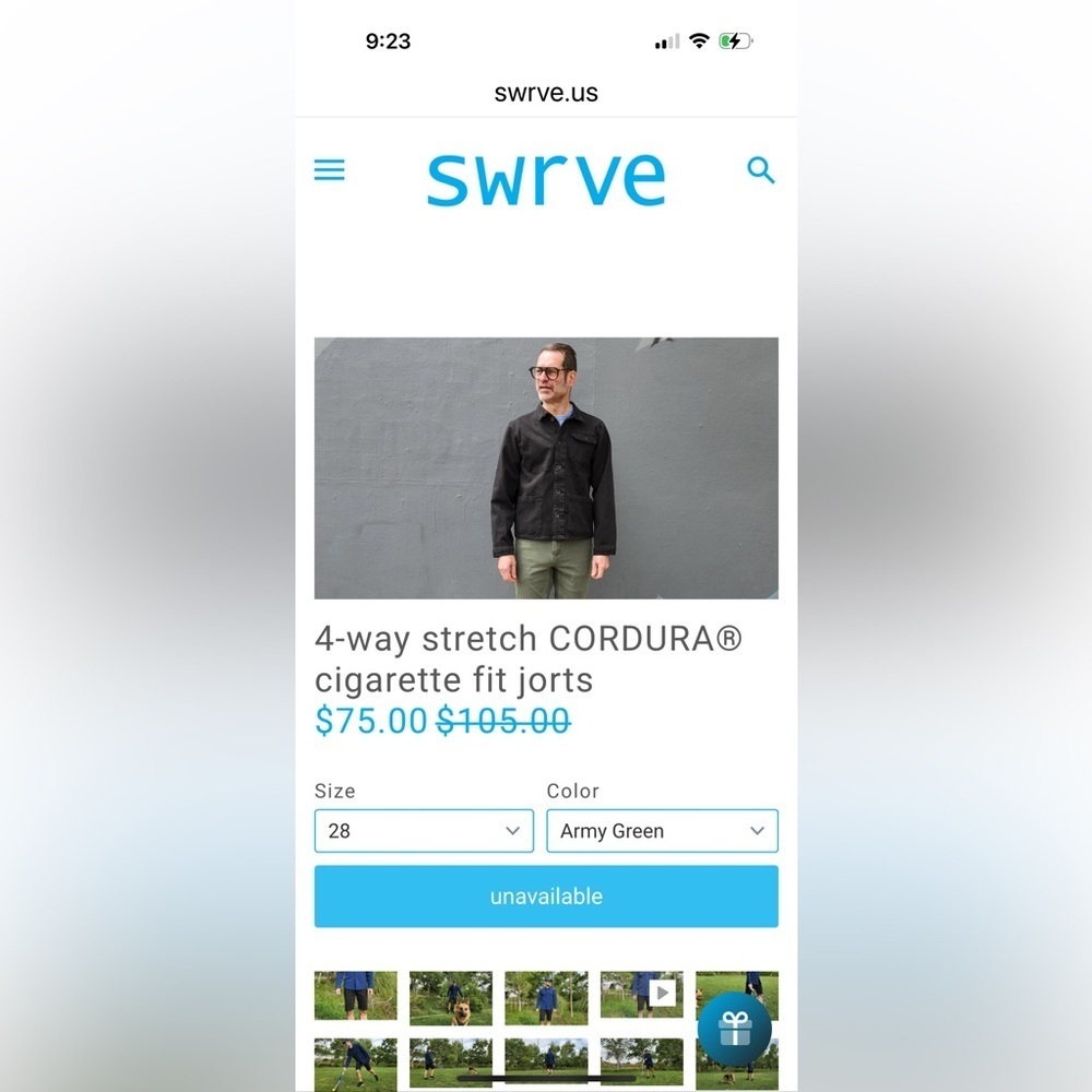Swrve 4-way stretch CORDURA® cigarette fit jorts men's Army Green 28 ￼